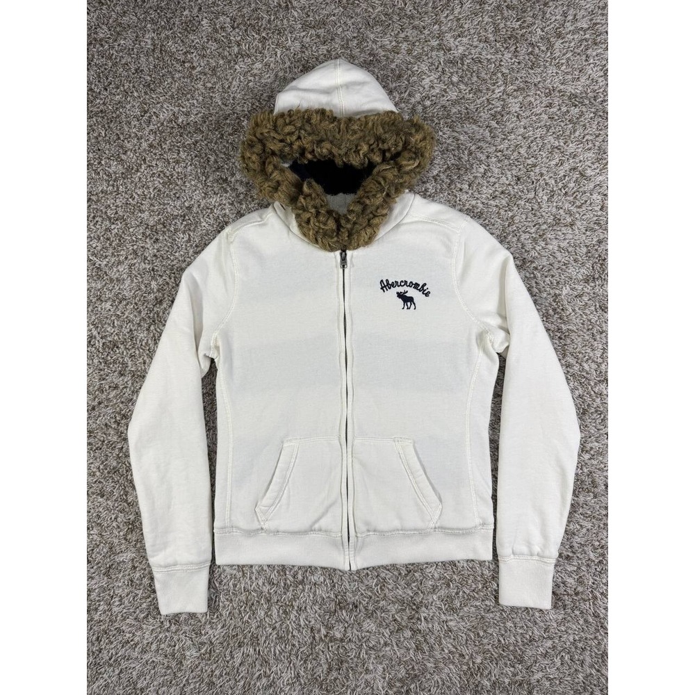 Vintage Abercrombie Fitch Rabbit Hair Zip Hoodie Knit White Size Large RARE